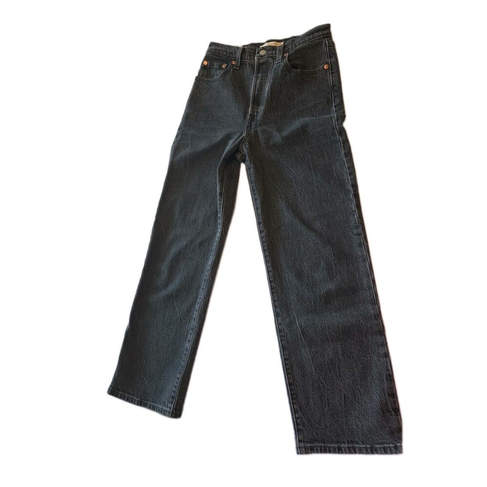 Women's Levi's Premium Ribcage & Straight Ankle Button Fly black denim S 25 NWOT